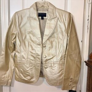 Bernardo Genuine Leather Metallic Champagne Blazer Jacket M